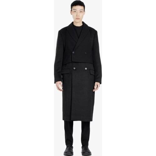 S-7XL!!2020 Black double-layered deconstructed woolen coat with detachable mens woolen coat