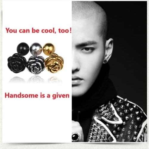 1 pair Punk Rose flower Styles Stainless/Titanium Steel Stud Earrings For Men and Women Gothic Street Pop Hip Hop Ear Jewelry