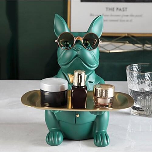 Nordic French Bulldog Sculpture Dog Resin Statue Jewelry Storage Table Decoration Gift Figurine Tray Coin Bank Home Art Statue
