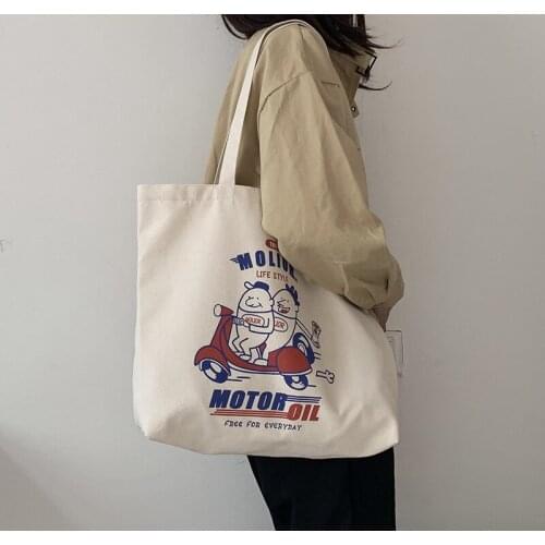 Motorcycle Canvas Shoulder Bag for Women 2020 Large Tote Shopper Bags Handbag Cotton Cloth Shopping Bag Reusable Eco Beach Bags