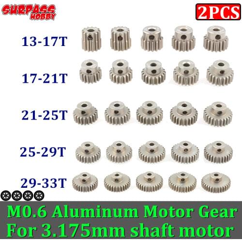 Surpass Hobby 2pcs M0.6 Metal Motor Gear 3.175mm Shaft Motors Pinion Aluminum Brushless Motor Brushed 1/10 Rc Car 13T-33T