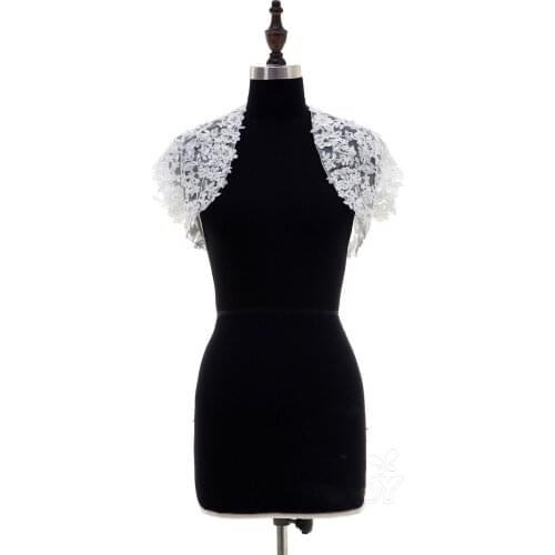 2019 New Arrival Wedding Jacket White Ivory Short Bridal Bolero Jackets Top Lace Appliques Beads Short Sleeve Wedding Wrap