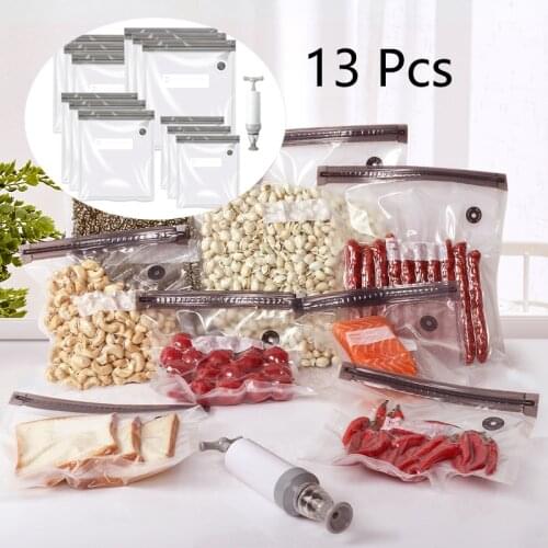 Vacuum Compression Bag Lines Vacuum Bag 13 Pcs Vacuum Sealed Air Bag Cooked Food Freshness Protection Packaging Bag Hand Pump