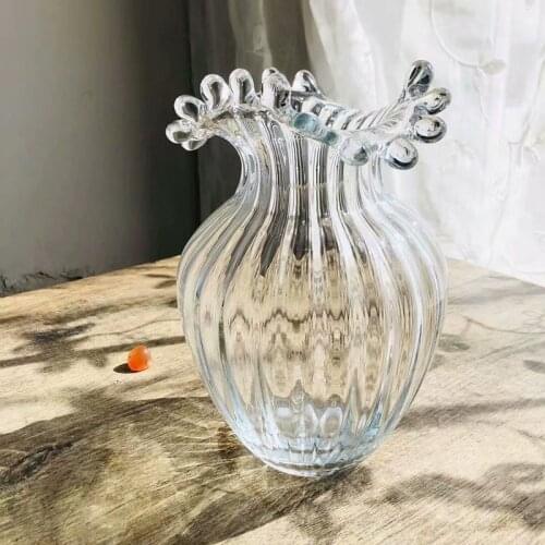Flower Vase Simple European Glass Vase White Transparent Wave Mouth Vases Hydroponic Flower Modern Home Decoration Ornaments