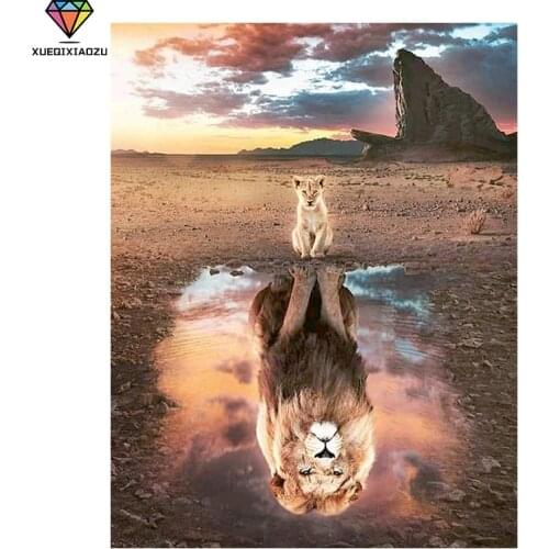 XUEQIXIAOZU DIY 5D Diamond Painting Full Round Diamond The Lion Picture Cross Stitch Mosaic Picture Rhinestones Embroidery