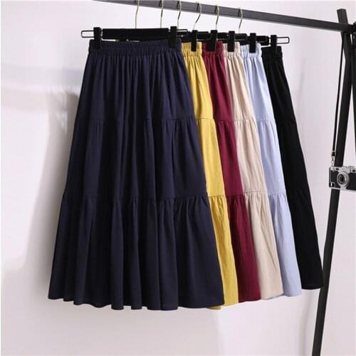 Summer Lady Elastic Waist Beach Elegant Casual Skirts Plus Size Pleated Midi Skirt Women Autumn Pleated Skirt Long Skirts 2021