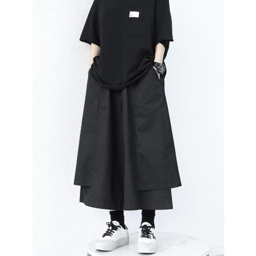 Ladies summer new classic dark personality laminated patchwork Japanese vintage fake two plus-size cropped wide leg skirt