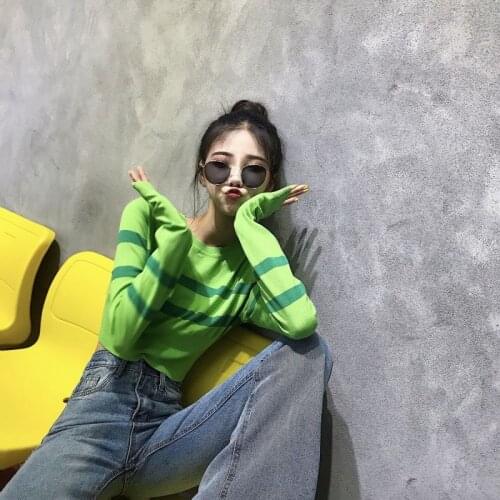 Woman Sweaters Pullover Spring and Summer Womens Long-Sleeved Shirt round Neck Striped T-shirt Sweater Knitted Femme Chandails