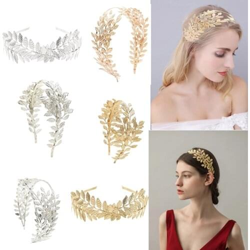 Korean Greek Roman Gold color Leaf Wedding Party Crown Bridal Tiara Bride Hair Hoop Accessories Women Girl Jewelry Hairband