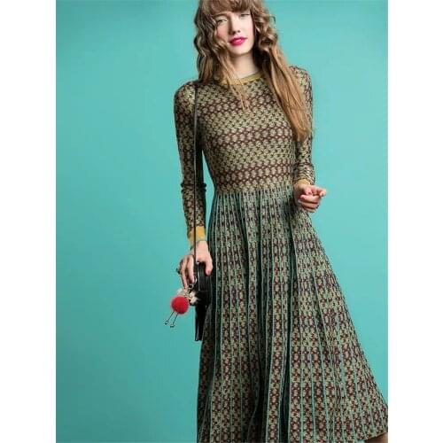 2019 Winter Long Sleeve Fashion Jacquard Mid Calf A Line Bandage Dress Women Celebrity Evening Party Dress