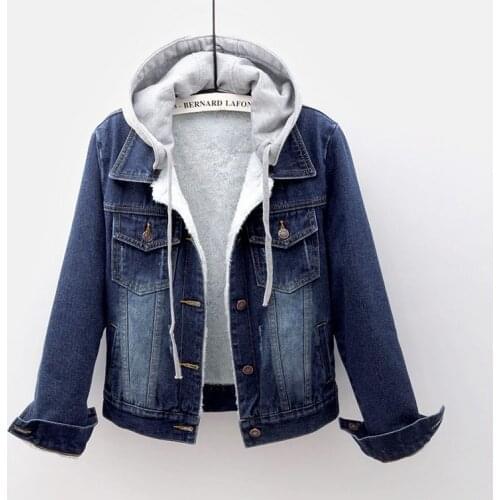 2020 winter Lamb cotton Denim Jacket Plus velvet Thick Detachable Hooded Coat Plus size 5XL Warm Ladies jeans Jacket Short Tops