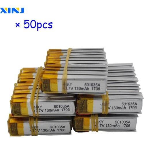 XINJ lot 50pcs 3.7V 130 mAh Li lithium polymer battery lipo cell 501035 For GPS Sat nav Camera MP3 Music player driving recorder