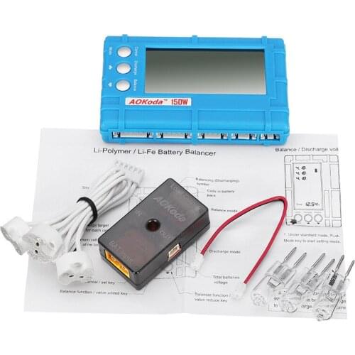 AOKoda 150W 2-6S LCD LIPO Battery 3in1 Voltage Tester Discharger Balancer with Discharge Module 3PCS Light Bulb for RC Model DIY