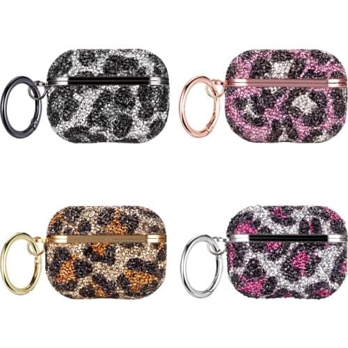 Glitter Diamond Earpods Case for Apple Airpods Pro with Carabiner Leopard Bling Cover Earphone for Air Pods Airpod 3 Funda Coque