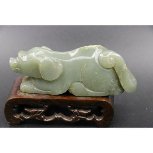 Big Treasure Chinese Vintage Hetian Old Jade Royal Fortune Dog Statue Totem Carving FFTT $$$ Timestown 20201128A
