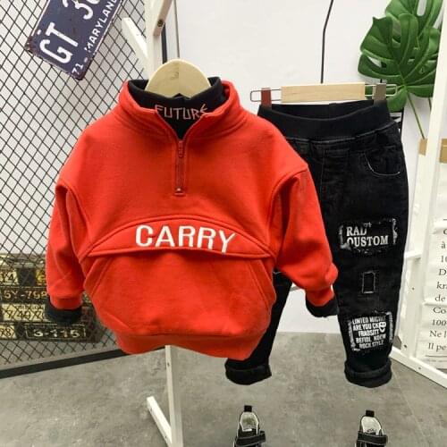 Kids Tracksuit Casual Thicken Hoodie Letter Long Sleeve Shirt Jeans 3pcs for Boys 2 3 4 5 6 Years Toddler Boys Clothing Sets New