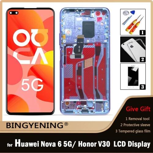 Original For Huawei Nova 6 5G LCD Display Screen Touch Digitizer Assembly For 6.57‘’ Honor V30/View 30 With Frame Replace