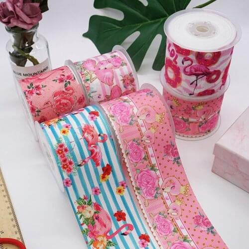 DIY Cartoon Flamingos Printed Grosgrain Ribbon For Craft Supplies Sewing Accessories 5 Yards. 45736