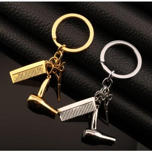Dongsheng Hair Dryer/Scissor/Comb Pendant Keychain Hairdresser Barber Jewelry Cosmetologist Key Chain Hair Dresser Present Gift
