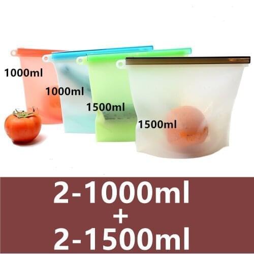 1000ml 1500ml Silicone Bag Zip Lock Airtight Seal Silicone Food Bag Reusable Food Fresh-keeping Bag For Food Sandwich Snack Bags