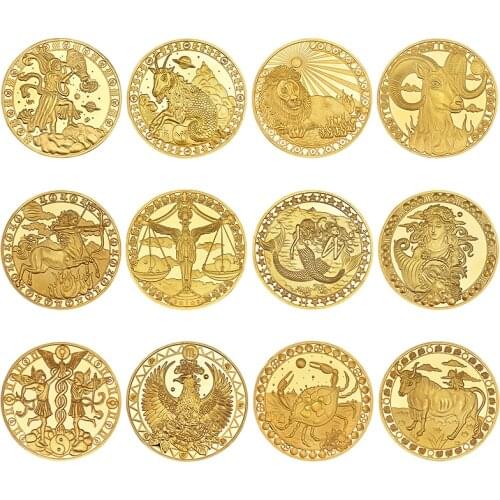 Hot Sale Twelve Constellations Zodiac Gold Plated Collectible Coin Original Coins Set Holder Challenge Coin Gift