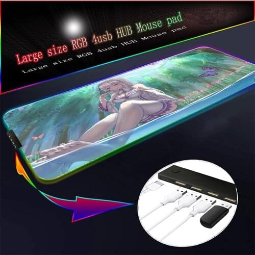 Anime Kawaii Girl RGB Gaming Mouse Pad with 4-Port USB Hub LED Large Mousepad XXL Laptop Computer Mousepad for Demon Slayer