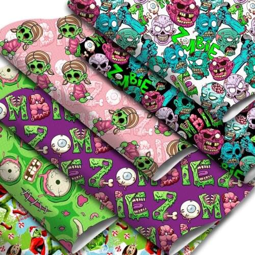 Skull Horror Printed Faux Leather Sheets Bone Synthetic Leather Fabric Roll 30x140cm for Halloween DIY Earrings Hair Bows