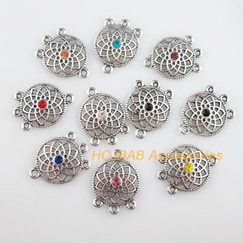 Fashion 20Pcs New Sun Charms Tibetan Silver Tone Retro Mixed Crystal Connectors 18x24.5mm