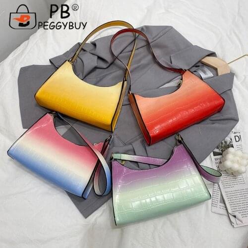 Fashion Women Alligator Pattern Shoulder Underarm Purse Portable Gradient Color Hobos Bag Casual All-match PU Leather Handbags