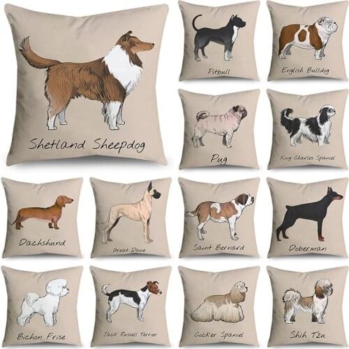 Cartoon cute dog pattern print pillow case polyester fiber home soft car sofa pillow decorative cushion cover