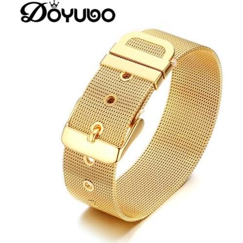DOYUBO Punk Style Mens Titanium Steel Watch Belt Bangles Adjustable Gold Color Male Cool Bracelets Fashion New Jewelry DD013