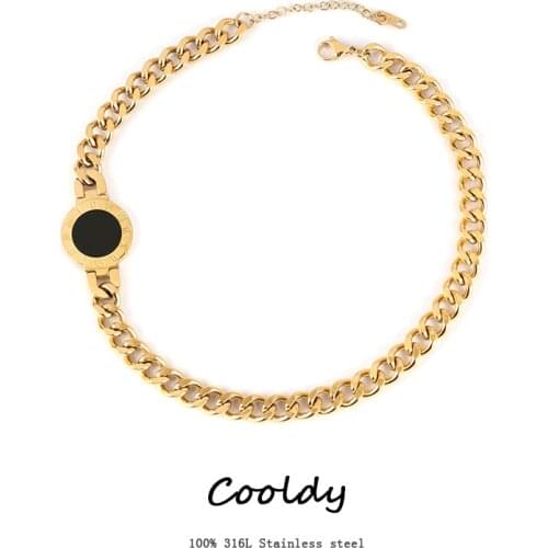 Stainless Steel Necklace Zircon Thick Chain Choker Necklace Men Euramerican Punk Roman Numerals Necklaces For Women Jewelry