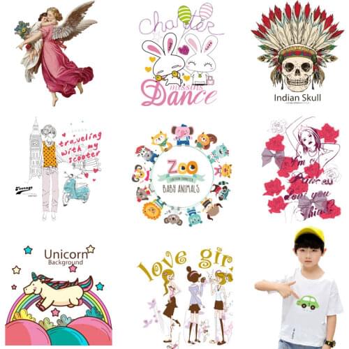 Clothing DIY T-shirt Dress Iron on Girl Boy Patches Transfer Fusible Clothing Decor Heat Transfer Stickers Badges Appliques E