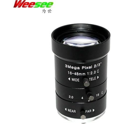 WS 16-48mm 3MP 3 megapixel HD CCTV lens manual zoom iris focus varifocal C mount 2 megapixel cctv lens for 1/2" image size