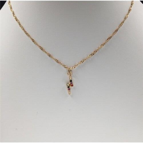 2020 New Trend Delicate Small Colorful Multi Stone Lightening Bolt Pendant Necklace For Women Tiny Jewelry Accessory