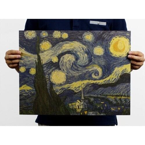 The Starry Night Poster De sterrennacht Vintage wall stickers home decor Van Gogh paintings 36x47cm