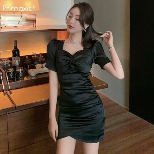 Primaxis summer ruched dress 2021 new temperament waist pleated sexy party careful thin body corset mini dress elegant