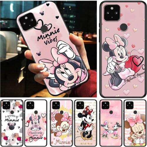 Pink Minnie Cartoon Cute Shockproof Cover for Google Pixel 5 4 5A 4A XL 5G Black Phone Case Shell Soft Fundas Coque Capa