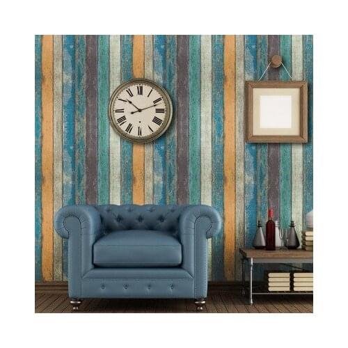 Retro Wood Stripes Wall Sticker Paintings For Living Room Wall Bedroom Cabinet Posters Restaurant Kitchen Stickers Vintage Decor