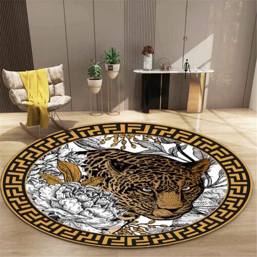 Luxury Jungle Leopard Carept Round Living Room Chair Mat Non-slip Bedside Mat Bedroom Decoration Animal Mat Bathroom Floor Soft