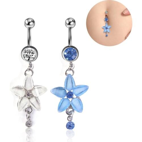 Steel Belly Button Rings Crystal Piercing Blue White Flower Navel Piercing Clip Silver Color Belly Piercing Sexy Body Jewelry