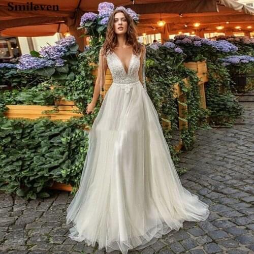 Smileve Princess Wedding Dress A Line Boho Bride Dresses With Peals Wedding Gowns Beaded Vestido de novia