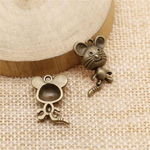WYSIWYG 5pcs 21x13mm Vintage Mouse Pendants Charm For Jewelry Making Antique Bronze Color Mouse Pendants Charm Mouse