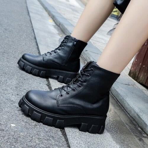 2021 Womens Ankle Boots Motorcycle Boots Ladies Punk Autumn Winter Boots Casual Leather Platform Fashion Footwear Botas Mujer