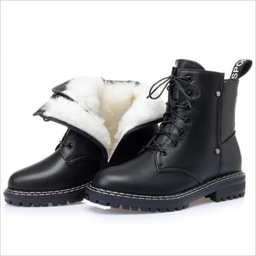 Y34 2021 New Genuine leather snow boots women warm wool winter boots female shoes lace up fashion platform boots Ankle boots