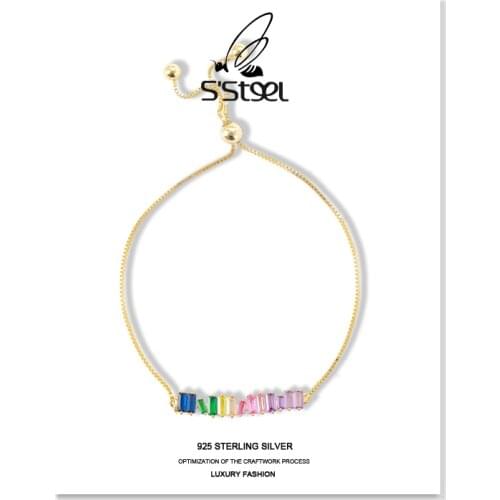 SSTEEL Color Zircon Bracelets 925 Sterling Silver For Women Fashion Accessories Luxury Designer Gold Bracelet Fine Jewellery