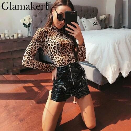 Glamaker Leopard print skinny bodysuit women sexy bodysuit romper Casual female summer spring bodysuit jumpsuit romper women