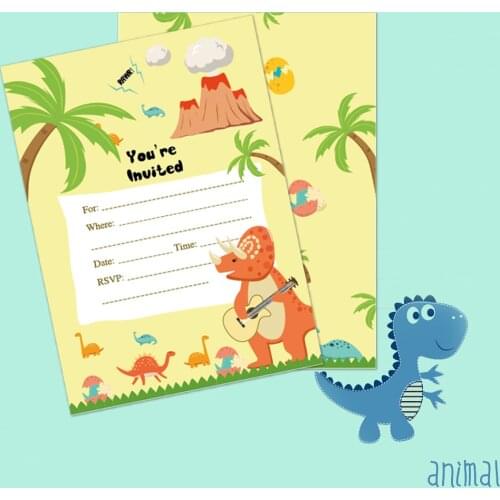 10pcs Boys Dino Dinosaur Party Invitations Card Invitation Wild One Party Greeting Cards for Birthday Party Favor Decorations