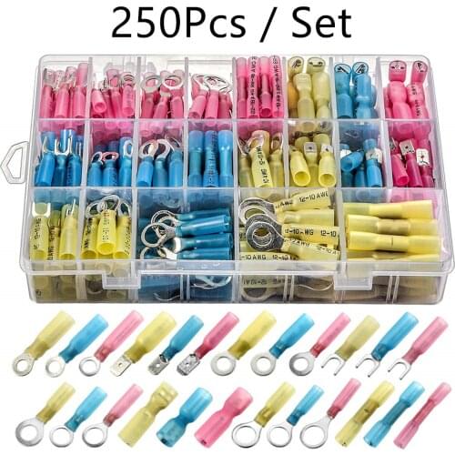 250PCS Assortment Seal Heat Shrink Cable Wire Butt Connectors Electrical Crimp Marine Automotive Terminals AWG10-22 Kit