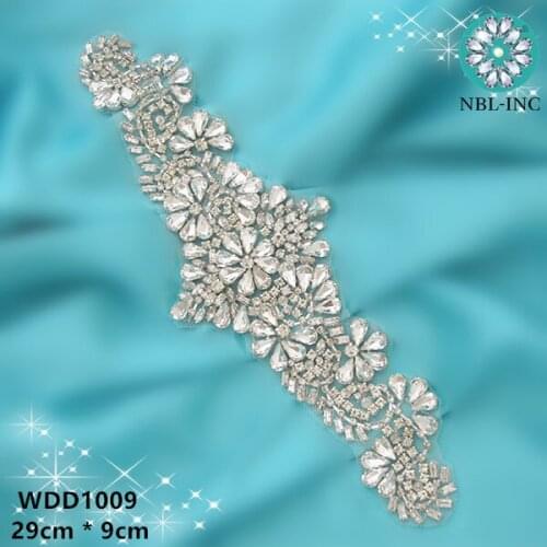 30PCS) Wholeslae wedding dress crystal rhinestones appliques silver bridal beaded applique iron on for wedding dress WDD1009